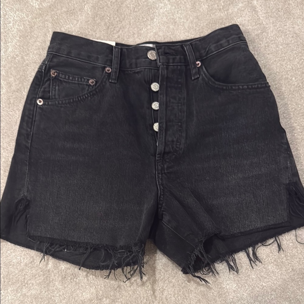 Agolde Black Jean Shorts with Frayed Hem